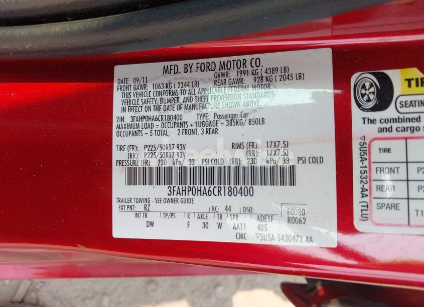 Photo 9 of 2012 Ford Fusion SE (VIN 3FAHP0HA6CR180400)