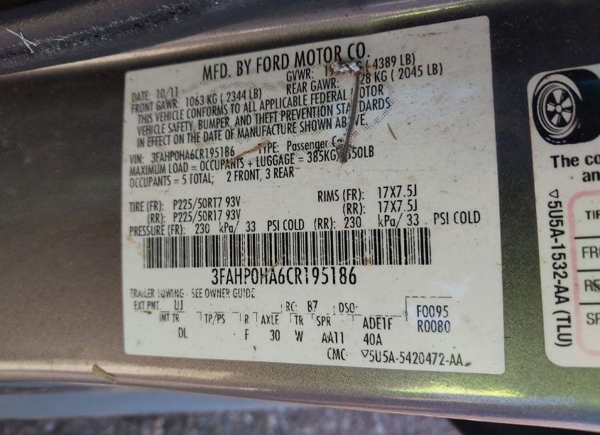 Photo 9 of 2012 Ford Fusion SE (VIN 3FAHP0HA6CR195186)