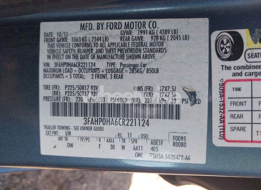 Photo 9 of 2012 Ford Fusion SE (VIN 3FAHP0HA6CR221124)