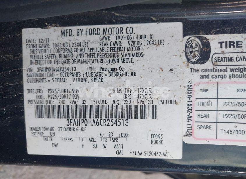 Photo 9 of 2012 Ford Fusion SE (VIN 3FAHP0HA6CR254513)