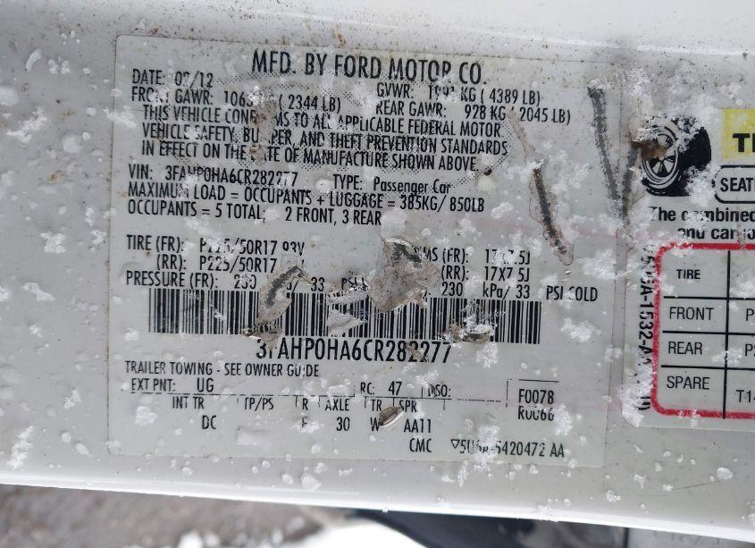 Photo 9 of 2012 Ford Fusion SE (VIN 3FAHP0HA6CR282277)