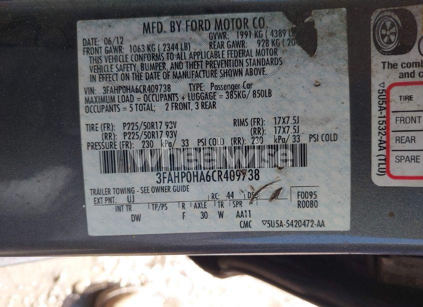 Photo 9 of 2012 Ford Fusion SE (VIN 3FAHP0HA6CR409738)