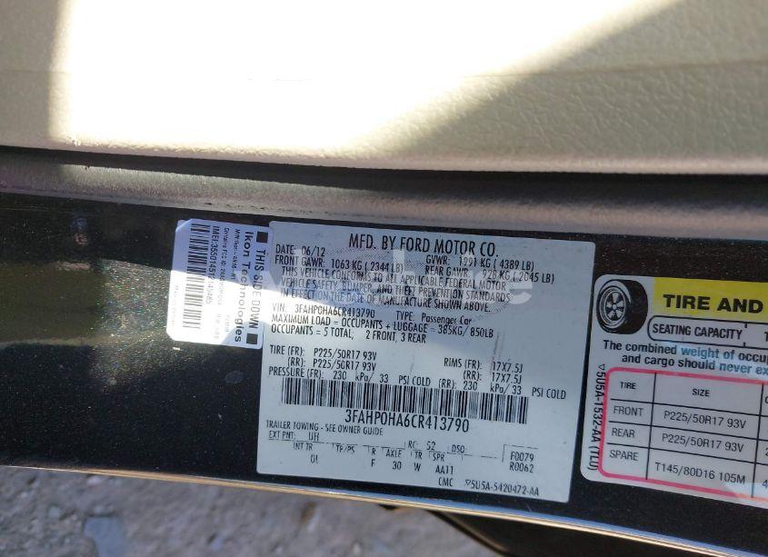 Photo 9 of 2012 Ford Fusion SE (VIN 3FAHP0HA6CR413790)