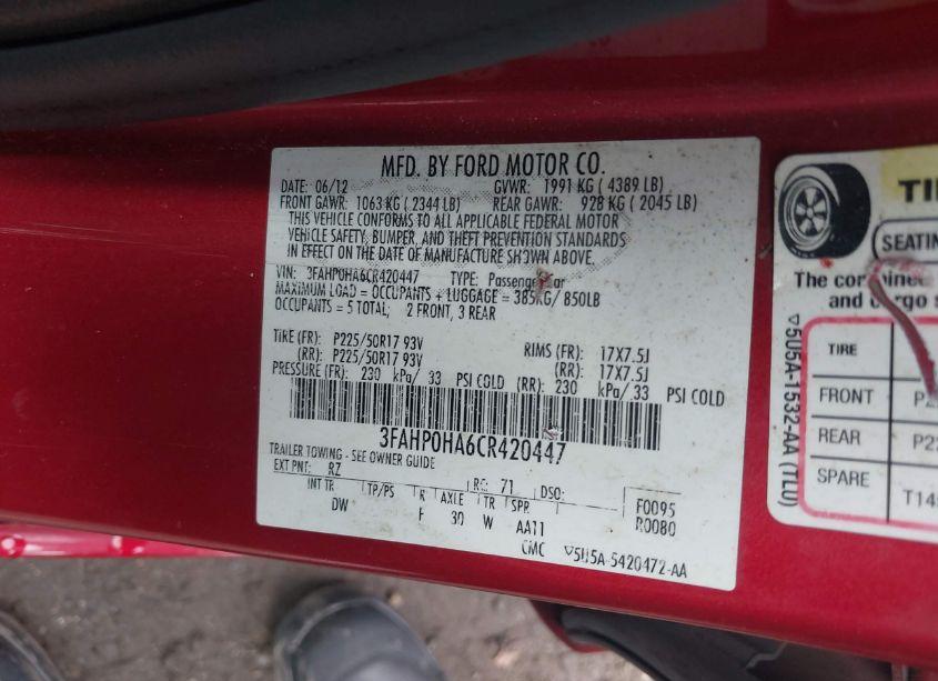 Photo 9 of 2012 Ford Fusion SE (VIN 3FAHP0HA6CR420447)