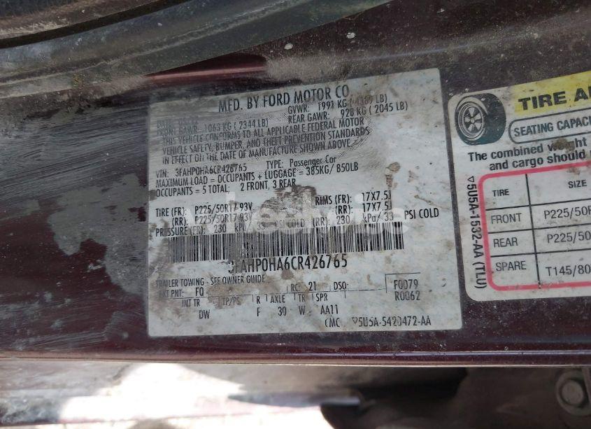 Photo 9 of 2012 Ford Fusion SE (VIN 3FAHP0HA6CR426765)