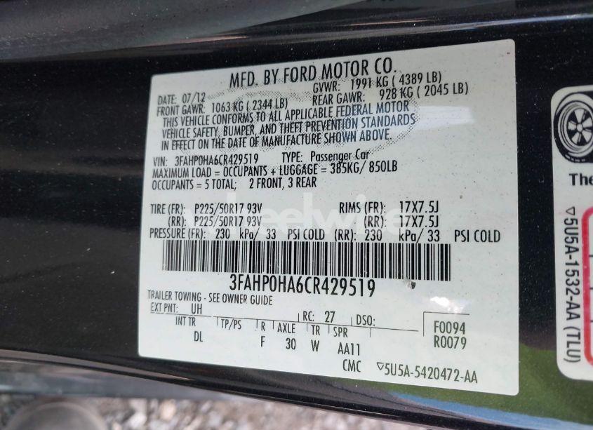 Photo 9 of 2012 Ford Fusion SE (VIN 3FAHP0HA6CR429519)