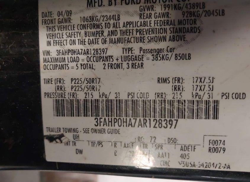 Photo 9 of 2010 Ford Fusion SE (VIN 3FAHP0HA7AR128397)