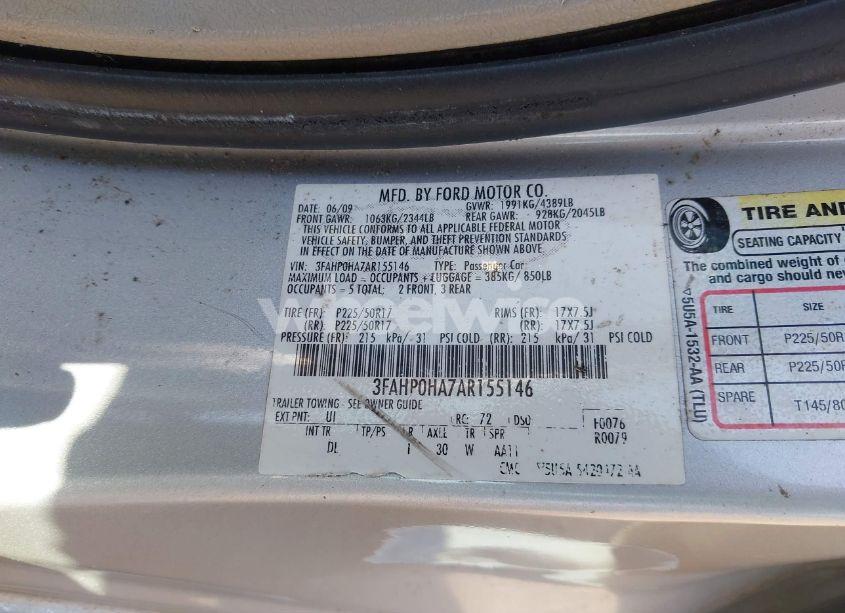 Photo 9 of 2010 Ford Fusion SE (VIN 3FAHP0HA7AR155146)