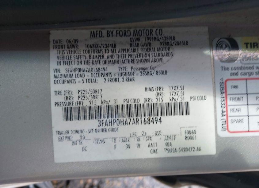 Photo 9 of 2010 Ford Fusion SE (VIN 3FAHP0HA7AR168494)