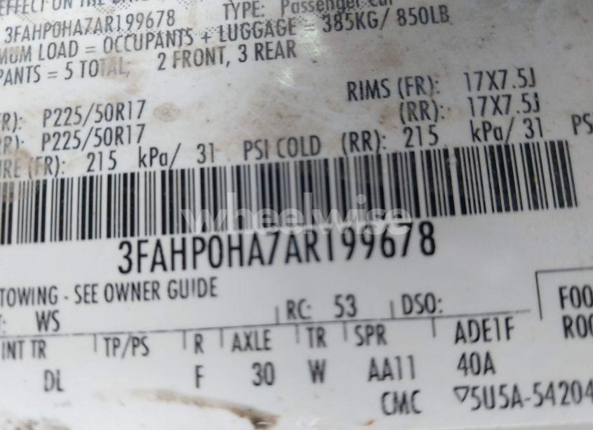 Photo 9 of 2010 Ford Fusion SE (VIN 3FAHP0HA7AR199678)