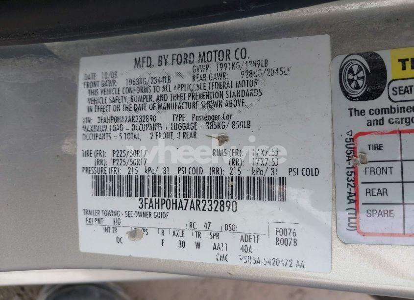 Photo 9 of 2010 Ford Fusion SE (VIN 3FAHP0HA7AR232890)