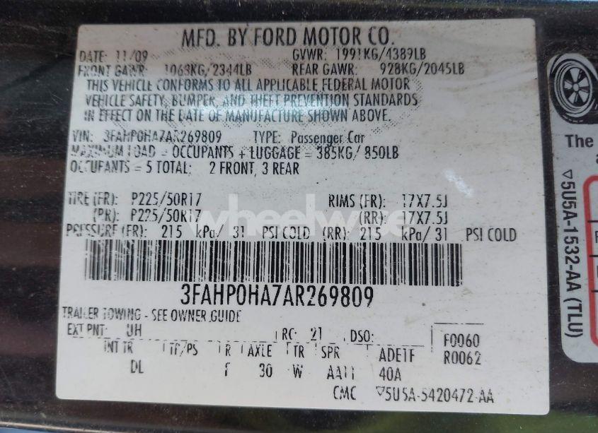 Photo 9 of 2010 Ford Fusion SE (VIN 3FAHP0HA7AR269809)