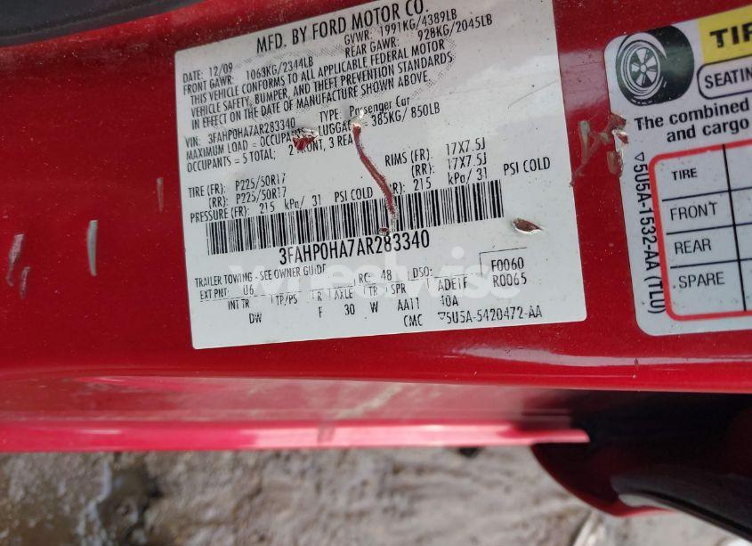 Photo 9 of 2010 Ford Fusion SE (VIN 3FAHP0HA7AR283340)