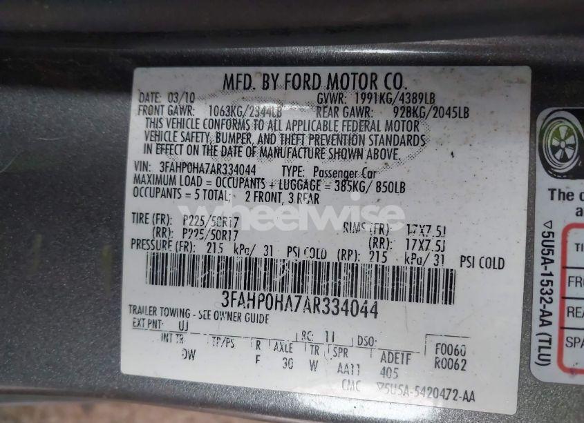 Photo 9 of 2010 Ford Fusion SE (VIN 3FAHP0HA7AR334044)