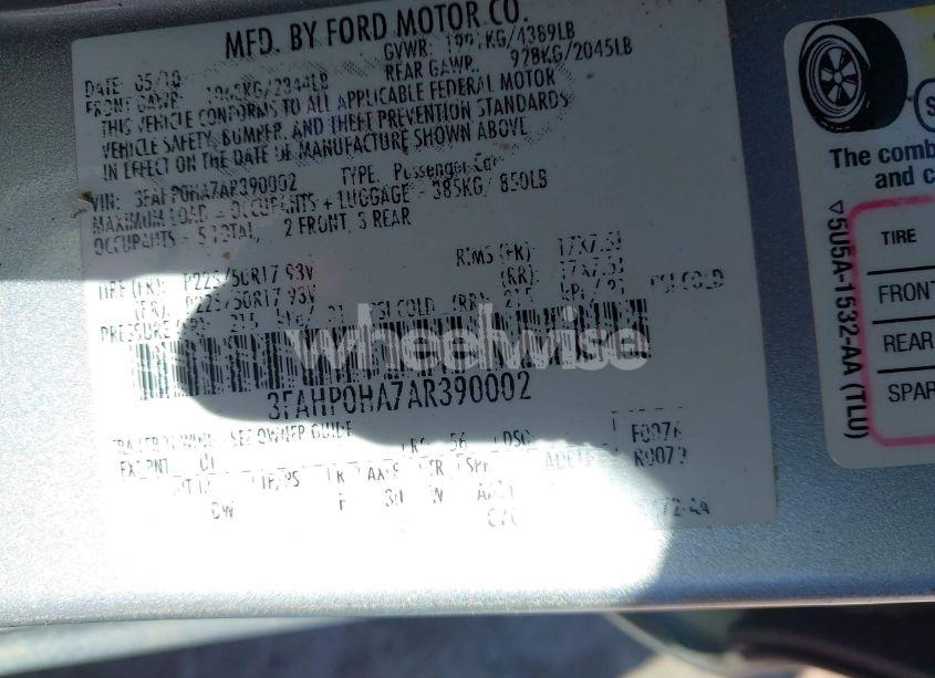 Photo 9 of 2010 Ford Fusion SE (VIN 3FAHP0HA7AR390002)