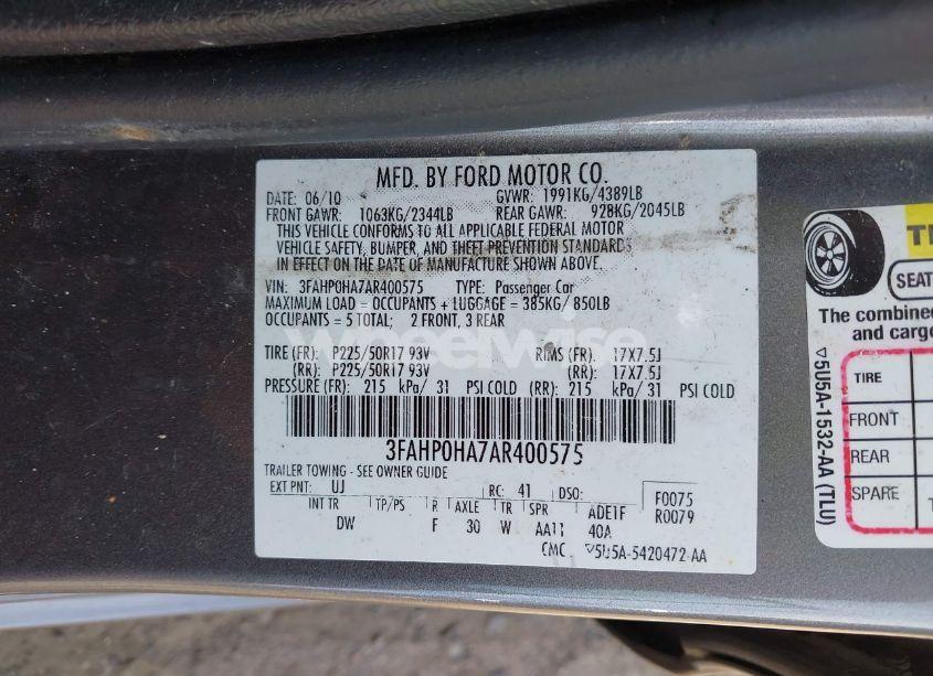 Photo 9 of 2010 Ford Fusion SE (VIN 3FAHP0HA7AR400575)