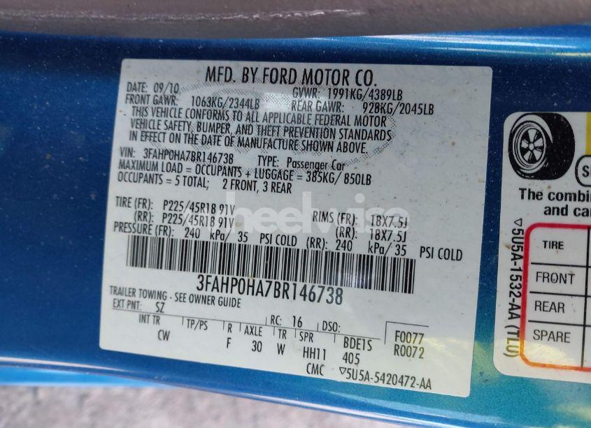 Photo 9 of 2011 Ford Fusion SE (VIN 3FAHP0HA7BR146738)