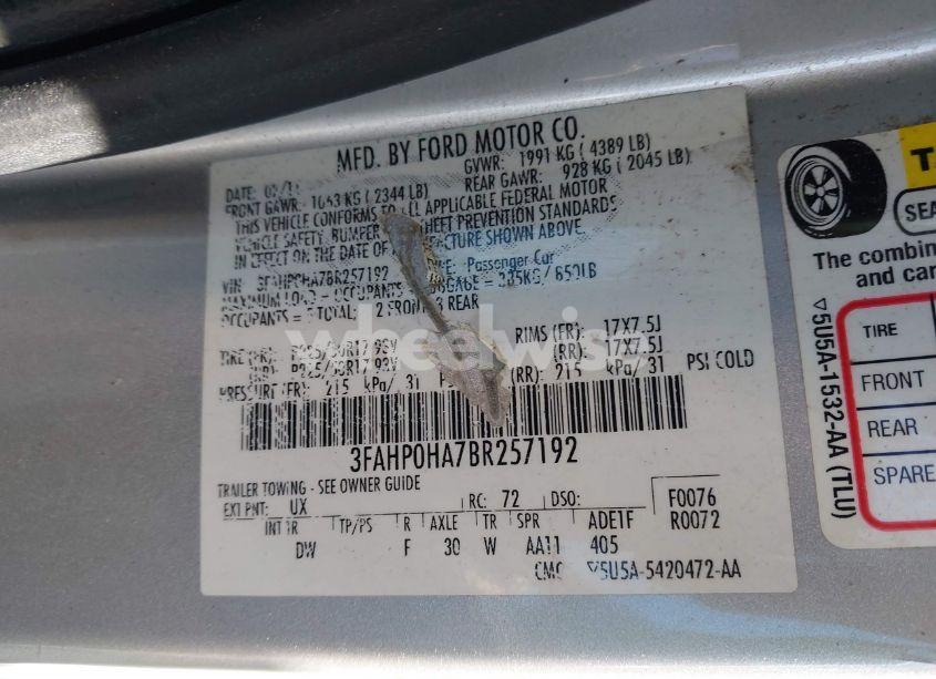 Photo 9 of 2011 Ford Fusion SE (VIN 3FAHP0HA7BR257192)