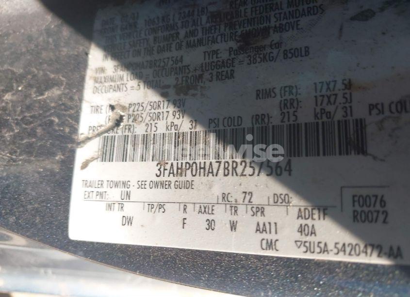 Photo 9 of 2011 Ford Fusion SE (VIN 3FAHP0HA7BR257564)