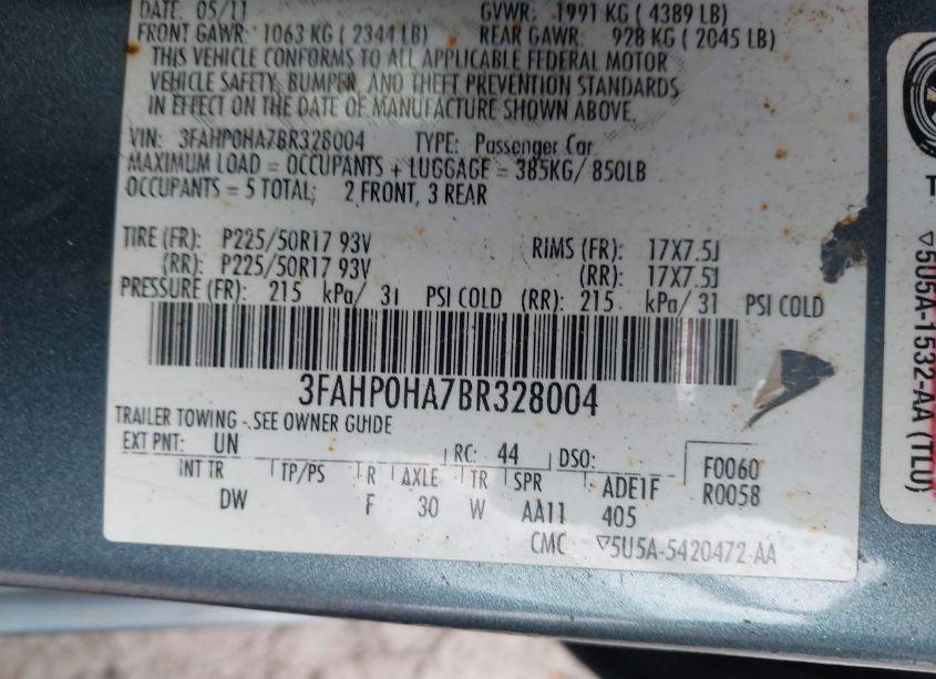 Photo 9 of 2011 Ford Fusion SE (VIN 3FAHP0HA7BR328004)