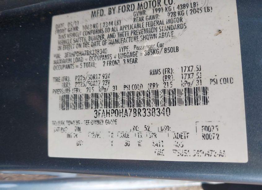 Photo 9 of 2011 Ford Fusion SE (VIN 3FAHP0HA7BR338340)
