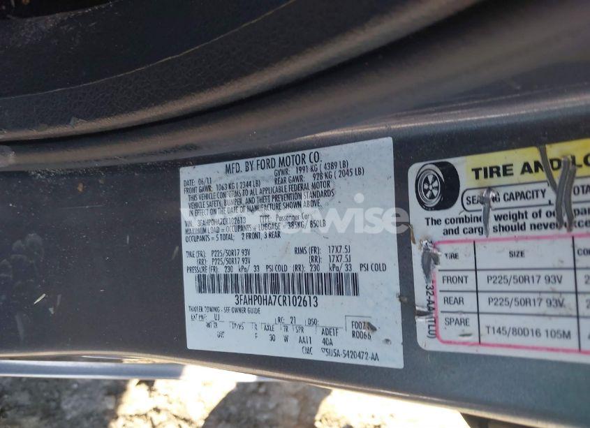 Photo 9 of 2012 Ford Fusion SE (VIN 3FAHP0HA7CR102613)