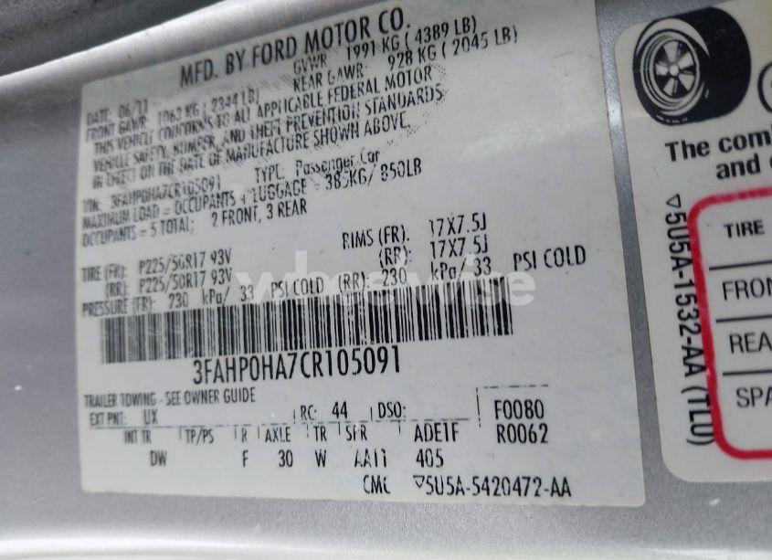 Photo 9 of 2012 Ford Fusion SE (VIN 3FAHP0HA7CR105091)