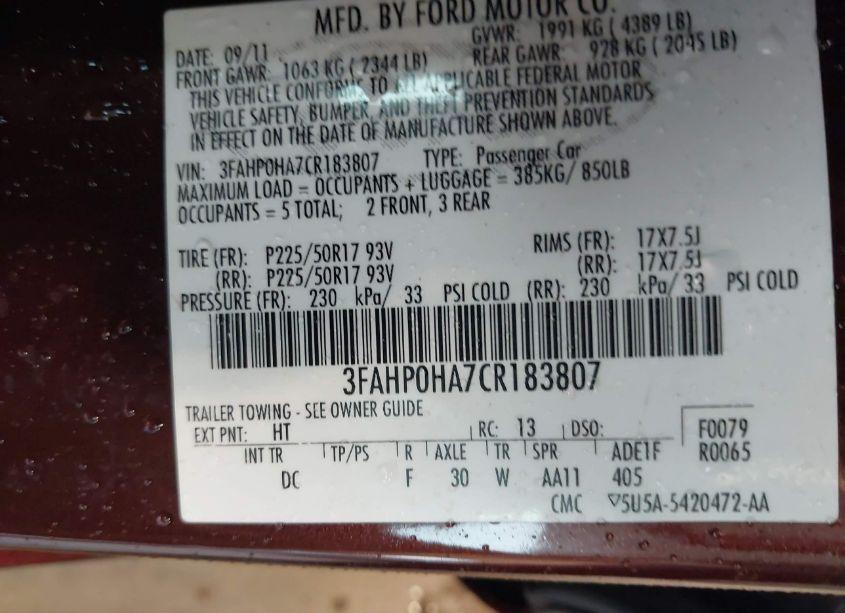 Photo 9 of 2012 Ford Fusion SE (VIN 3FAHP0HA7CR183807)