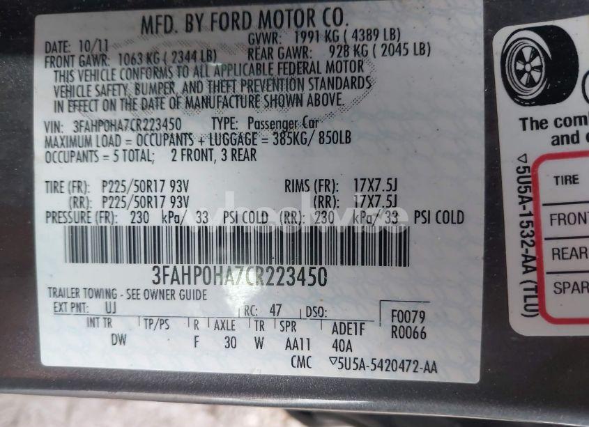 Photo 9 of 2012 Ford Fusion SE (VIN 3FAHP0HA7CR223450)