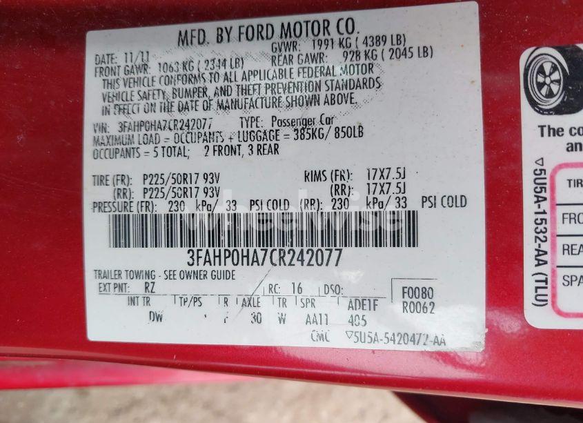 Photo 9 of 2012 Ford Fusion SE (VIN 3FAHP0HA7CR242077)
