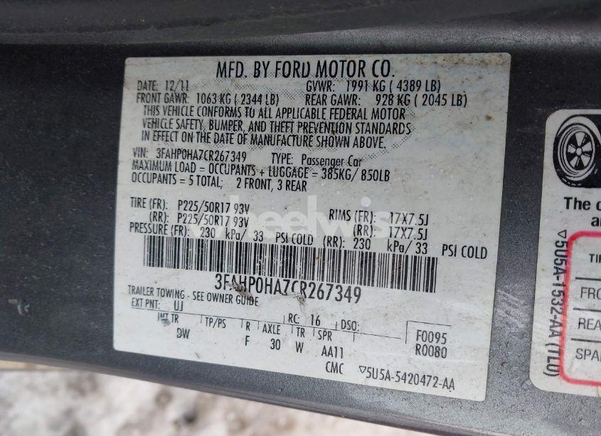 Photo 9 of 2012 Ford Fusion SE (VIN 3FAHP0HA7CR267349)