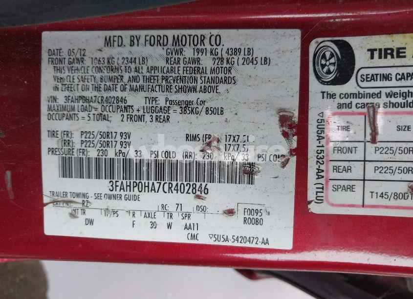 Photo 9 of 2012 Ford Fusion SE (VIN 3FAHP0HA7CR402846)