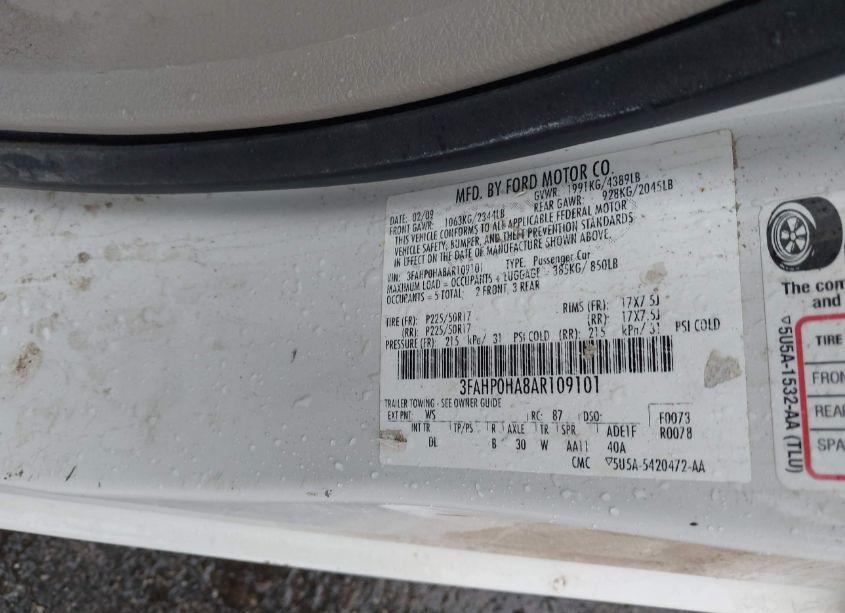 Photo 9 of 2010 Ford Fusion SE (VIN 3FAHP0HA8AR109101)