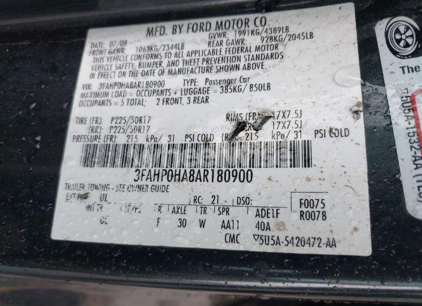 Photo 9 of 2010 Ford Fusion SE (VIN 3FAHP0HA8AR180900)