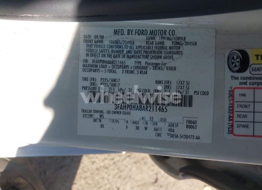 Photo 9 of 2010 Ford Fusion SE (VIN 3FAHP0HA8AR211465)