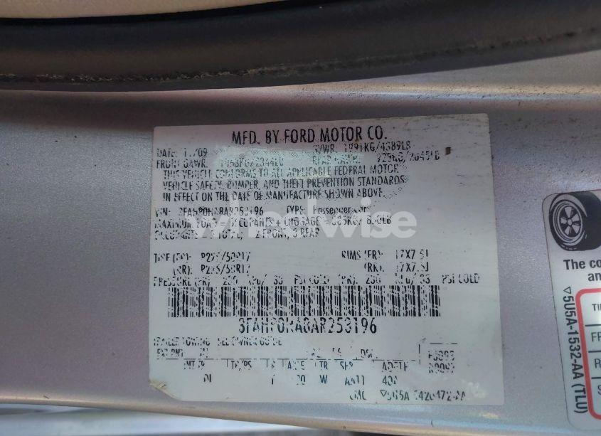 Photo 9 of 2010 Ford Fusion SE (VIN 3FAHP0HA8AR253196)