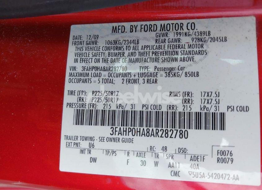 Photo 9 of 2010 Ford Fusion SE (VIN 3FAHP0HA8AR282780)