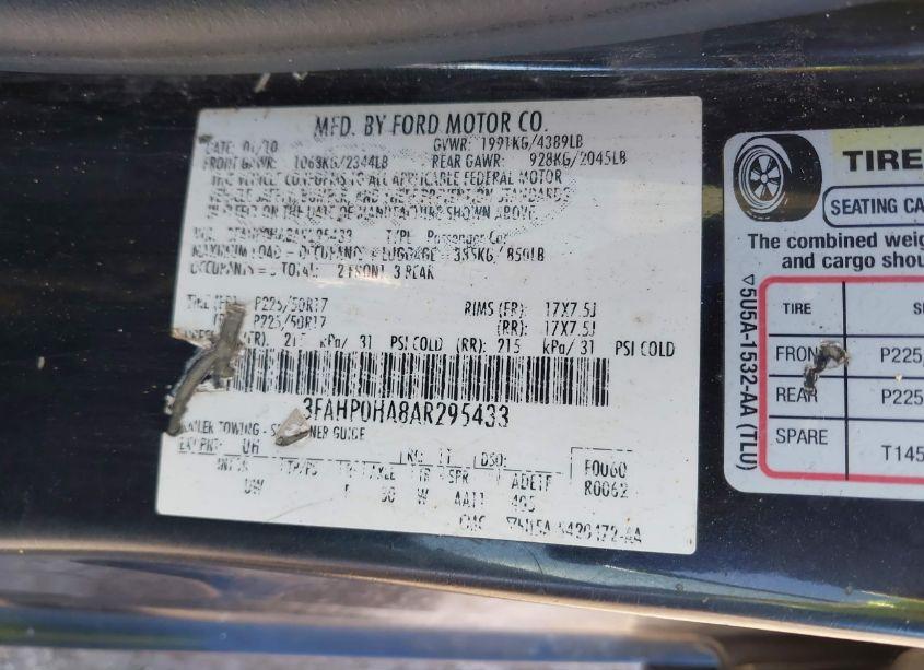 Photo 9 of 2010 Ford Fusion SE (VIN 3FAHP0HA8AR295433)