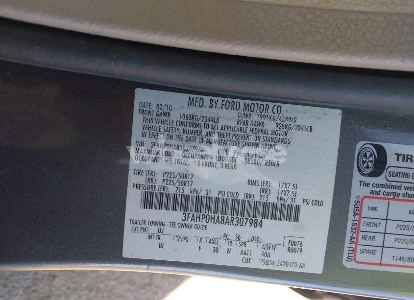 Photo 9 of 2010 Ford Fusion SE (VIN 3FAHP0HA8AR307984)