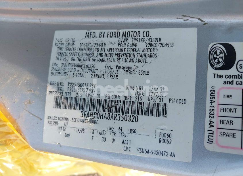 Photo 9 of 2010 Ford Fusion SE (VIN 3FAHP0HA8AR350320)