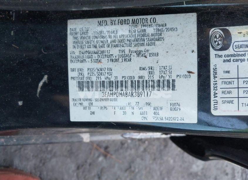 Photo 9 of 2010 Ford Fusion SE (VIN 3FAHP0HA8AR389117)