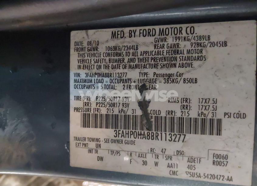 Photo 9 of 2011 Ford Fusion SE (VIN 3FAHP0HA8BR113277)