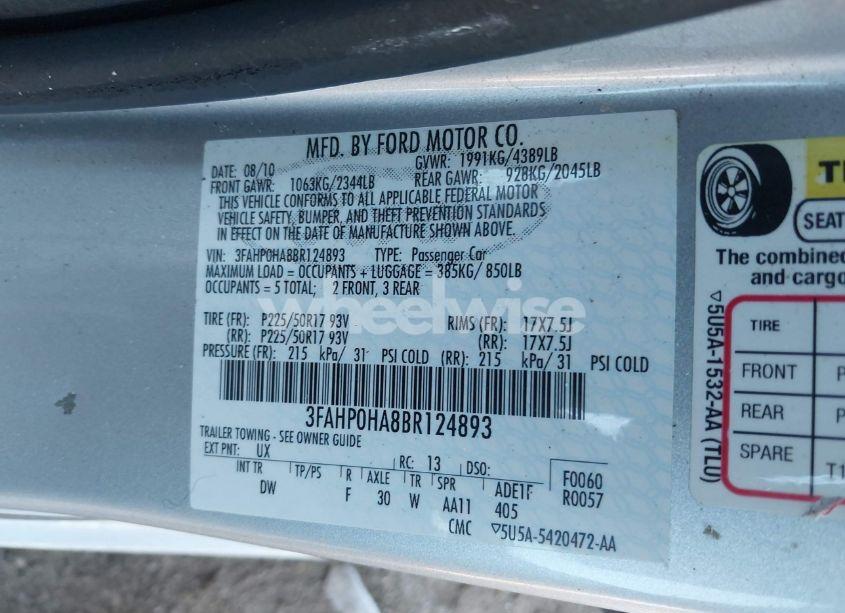 Photo 9 of 2011 Ford Fusion SE (VIN 3FAHP0HA8BR124893)