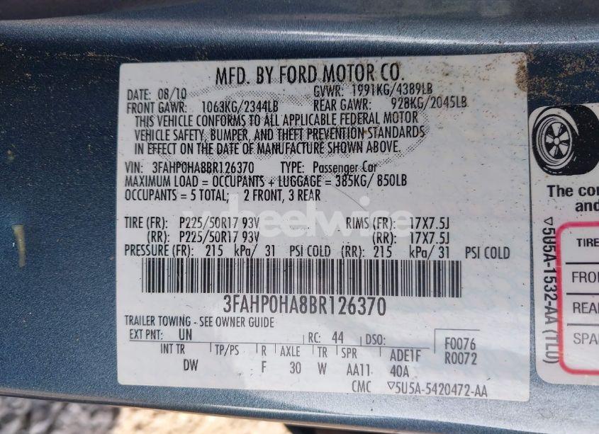 Photo 9 of 2011 Ford Fusion SE (VIN 3FAHP0HA8BR126370)