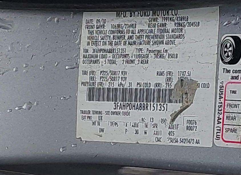 Photo 9 of 2011 Ford Fusion SE (VIN 3FAHP0HA8BR151351)