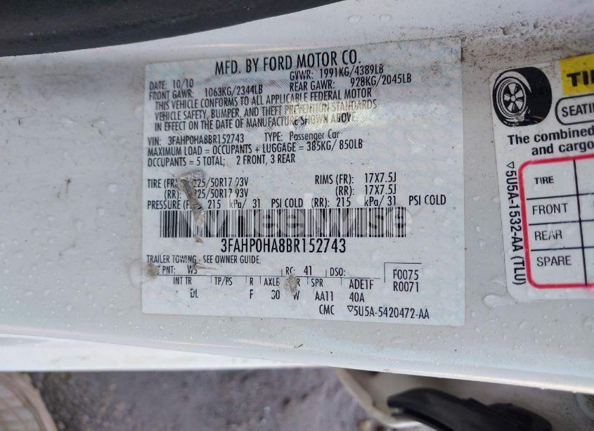 Photo 9 of 2011 Ford Fusion SE (VIN 3FAHP0HA8BR152743)