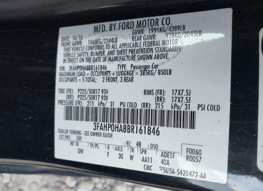 Photo 9 of 2011 Ford Fusion SE (VIN 3FAHP0HA8BR161846)