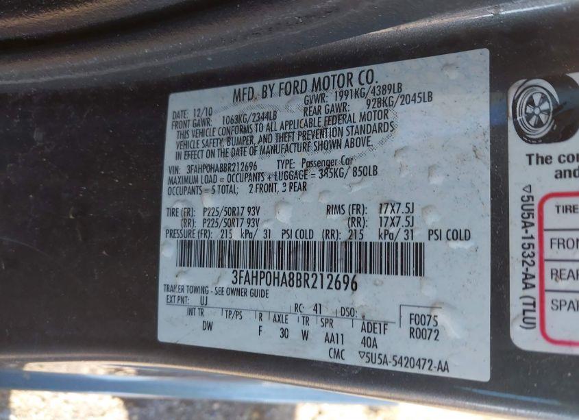 Photo 7 of 2011 Ford Fusion SE (VIN 3FAHP0HA8BR212696)
