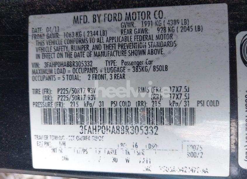 Photo 9 of 2011 Ford Fusion SE (VIN 3FAHP0HA8BR305332)