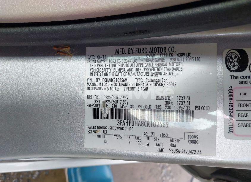 Photo 9 of 2012 Ford Fusion SE (VIN 3FAHP0HA8CR102569)